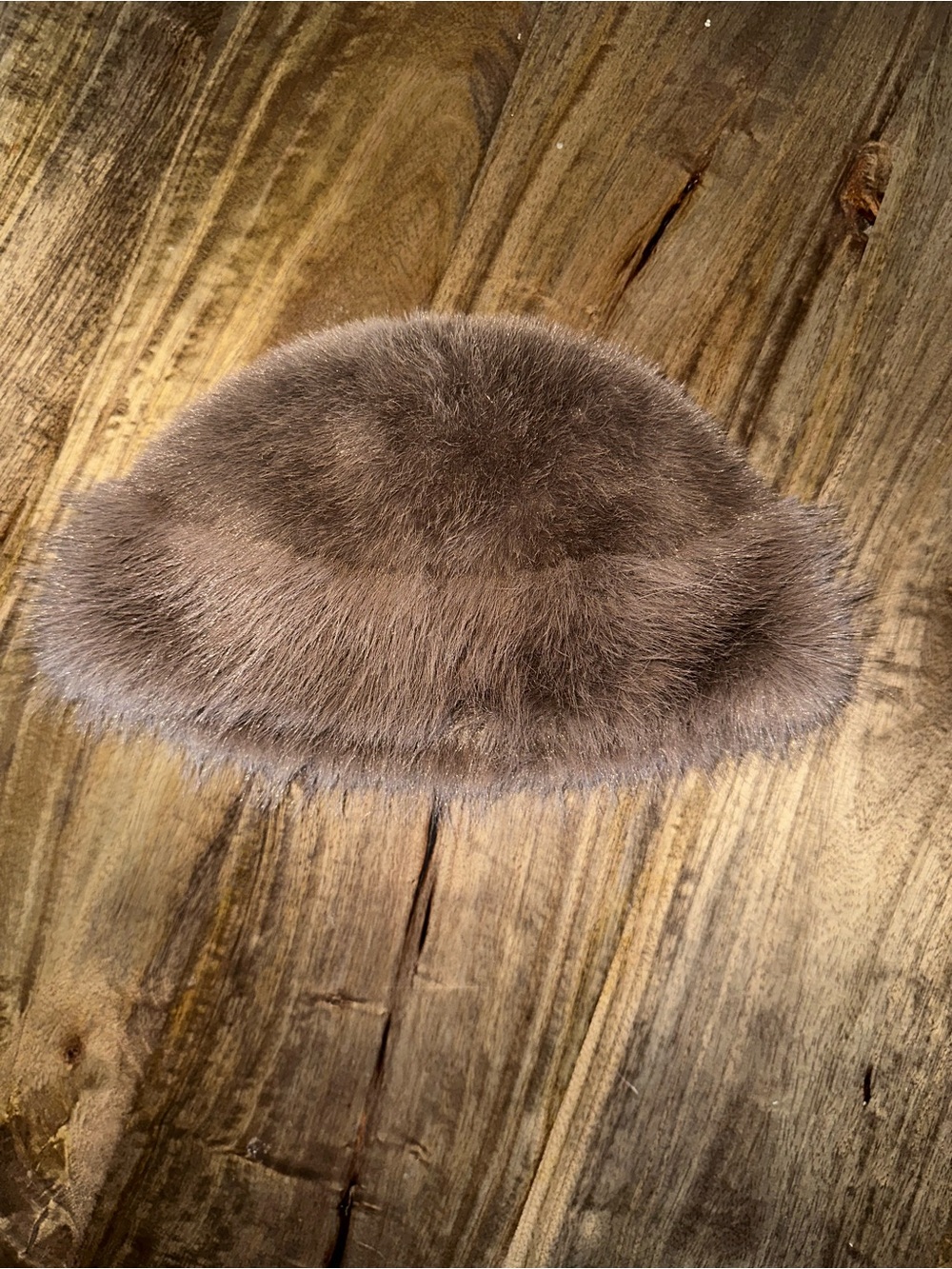 Feminine Faux Fur Pillbox Hat in Taupe